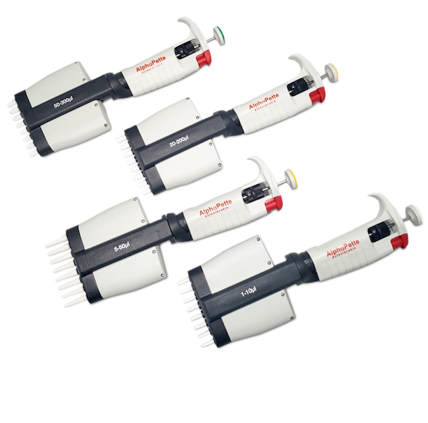 Four Alphapette 8 Channel Pipettors Four Alphapette 8 Channel Pipettors