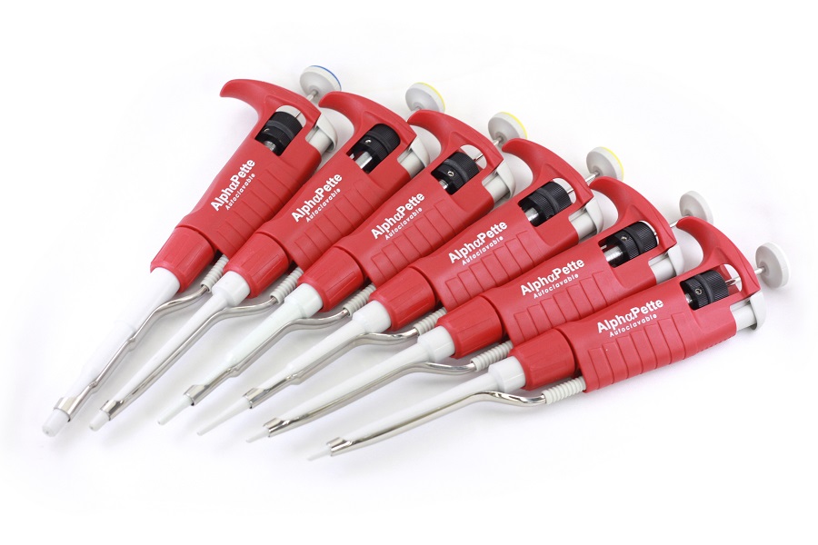 Six Red AlphaPette Pipettors Six Red AlphaPette Pipettors